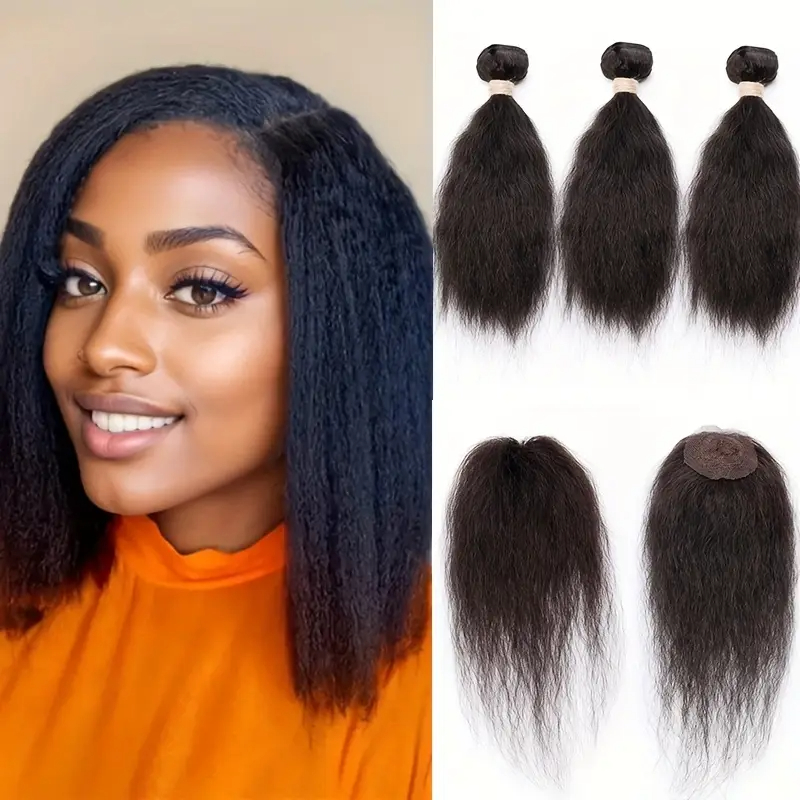 Hair Care Indian - Kinky Straight Bundles mit Verschluss, indische