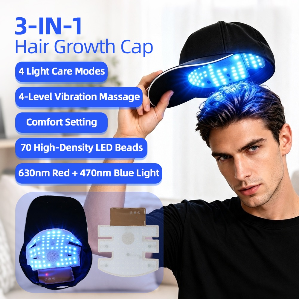 Hair Care Elseve - 630nm Rotlicht+470nm Blaulicht Haarwuchskappe Vibrationsmassage Kopfhautmassagegerät