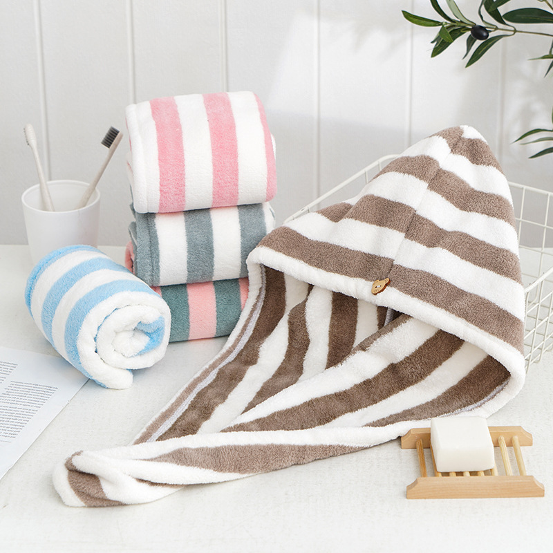 Hair Turban Towel - Trockenes Haar Handtuch Mikrofaser Korallenvelours Gestreiftes